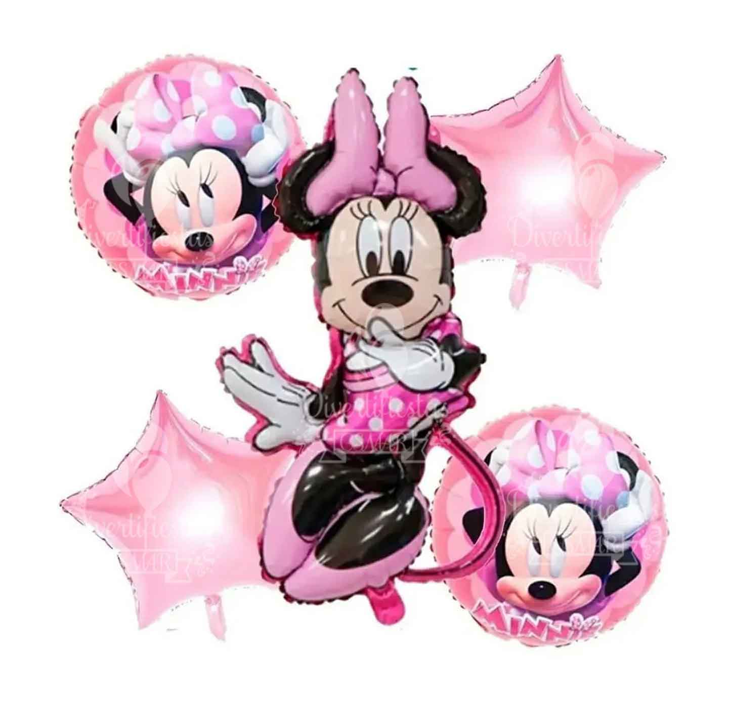 Set de 5 globos metalicos Minnie figura, venta minima 1 set