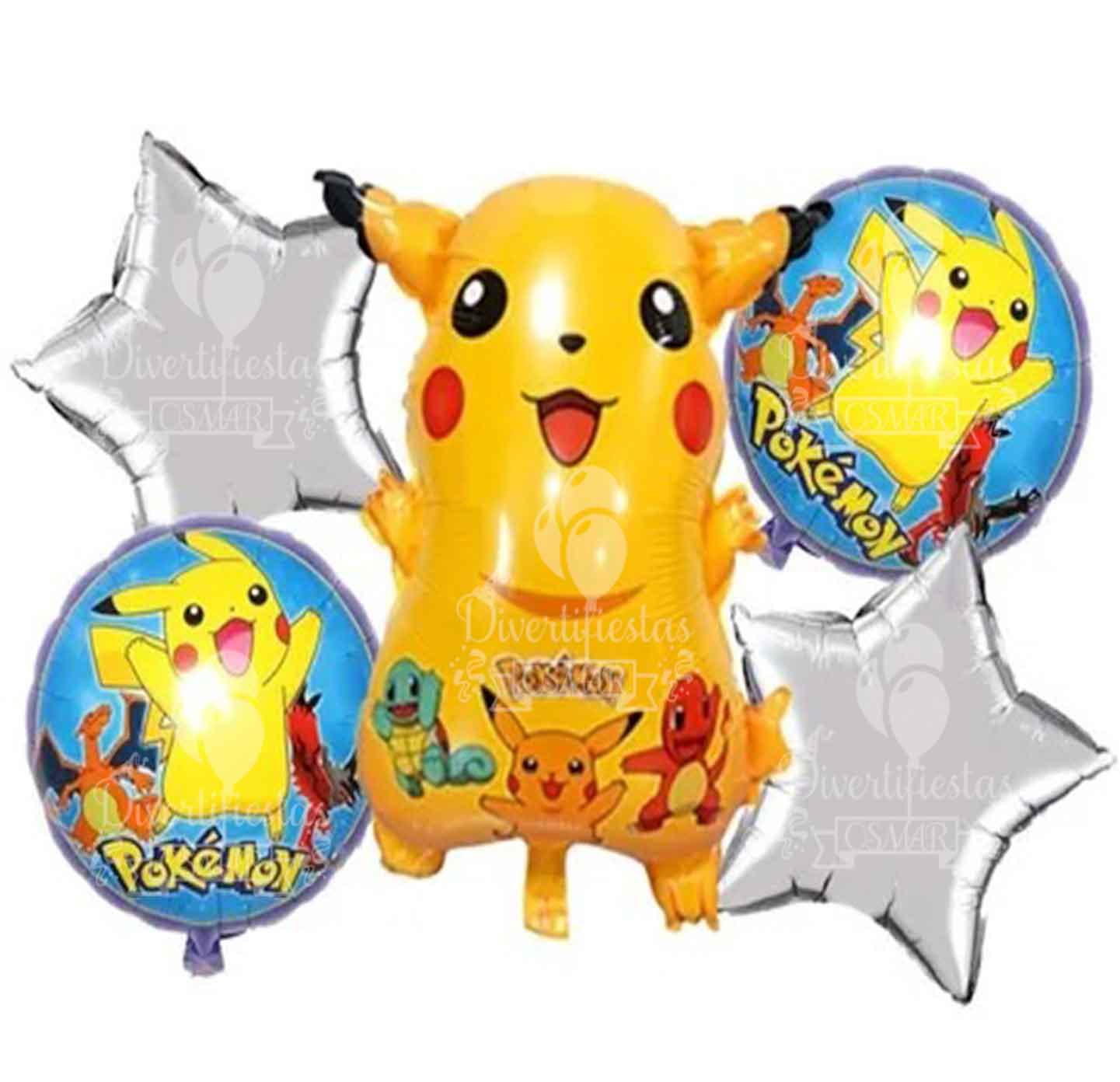 Set de 5 globos metalicos POKEMON pikachu, venta minima 1 set