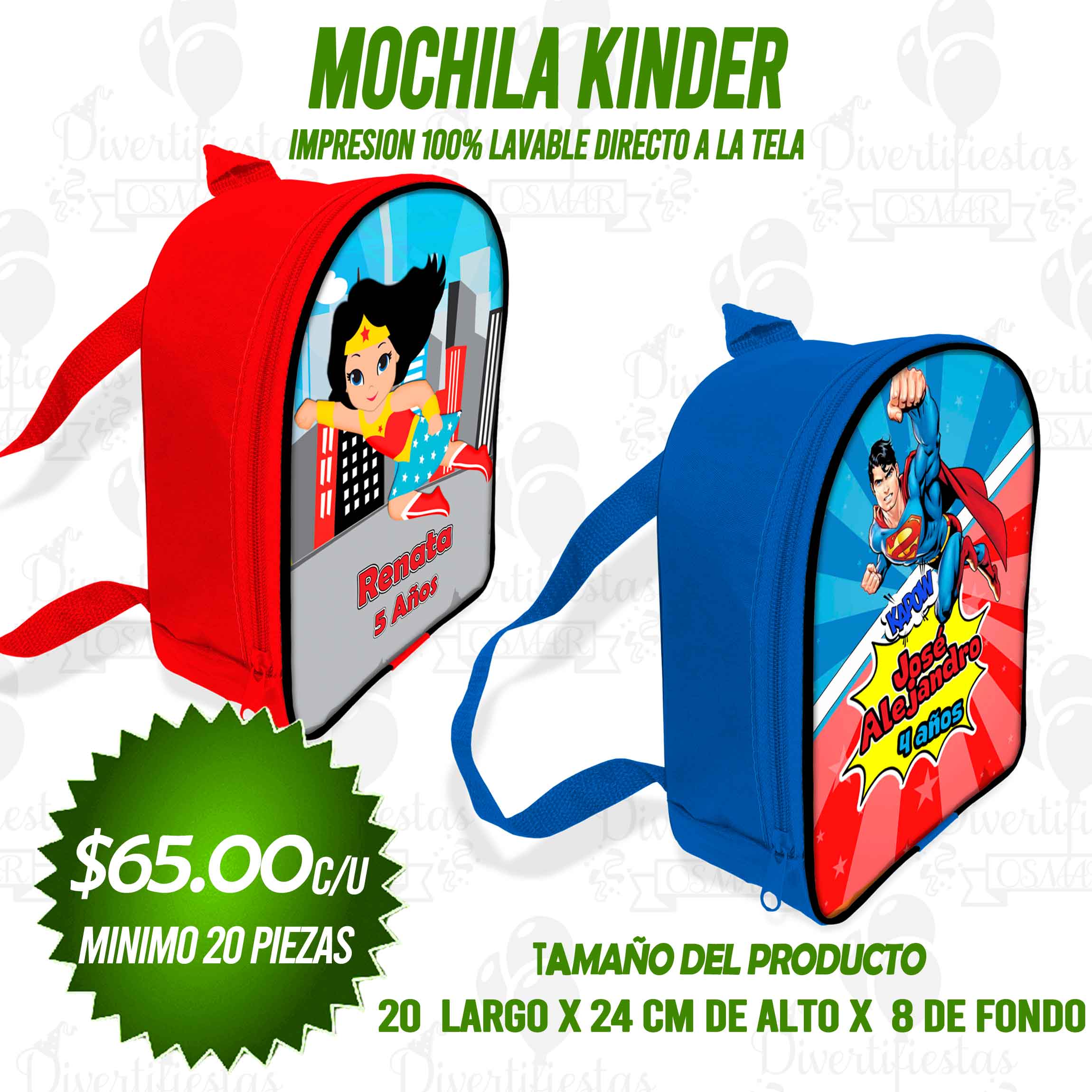 MOCHILA KINDER Personalizalo del tema de tu preferencia!!
