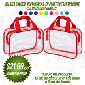 BOLSITA DULCERA RECTANGULAR PLASTICO TRANSPARENTE (se vende sin personalizar)