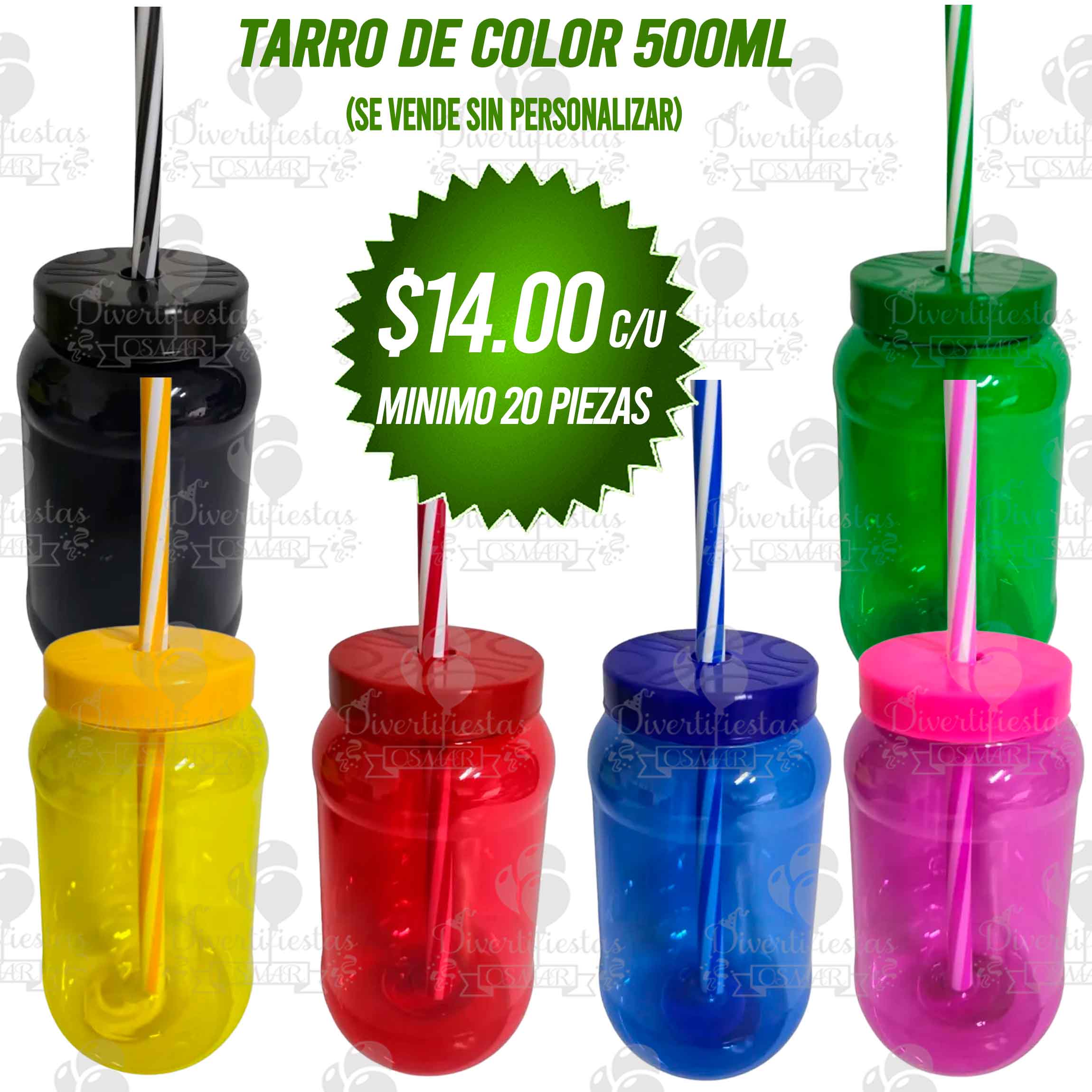 Tarro de color con popote  500ML  (se vende sin personalizar)