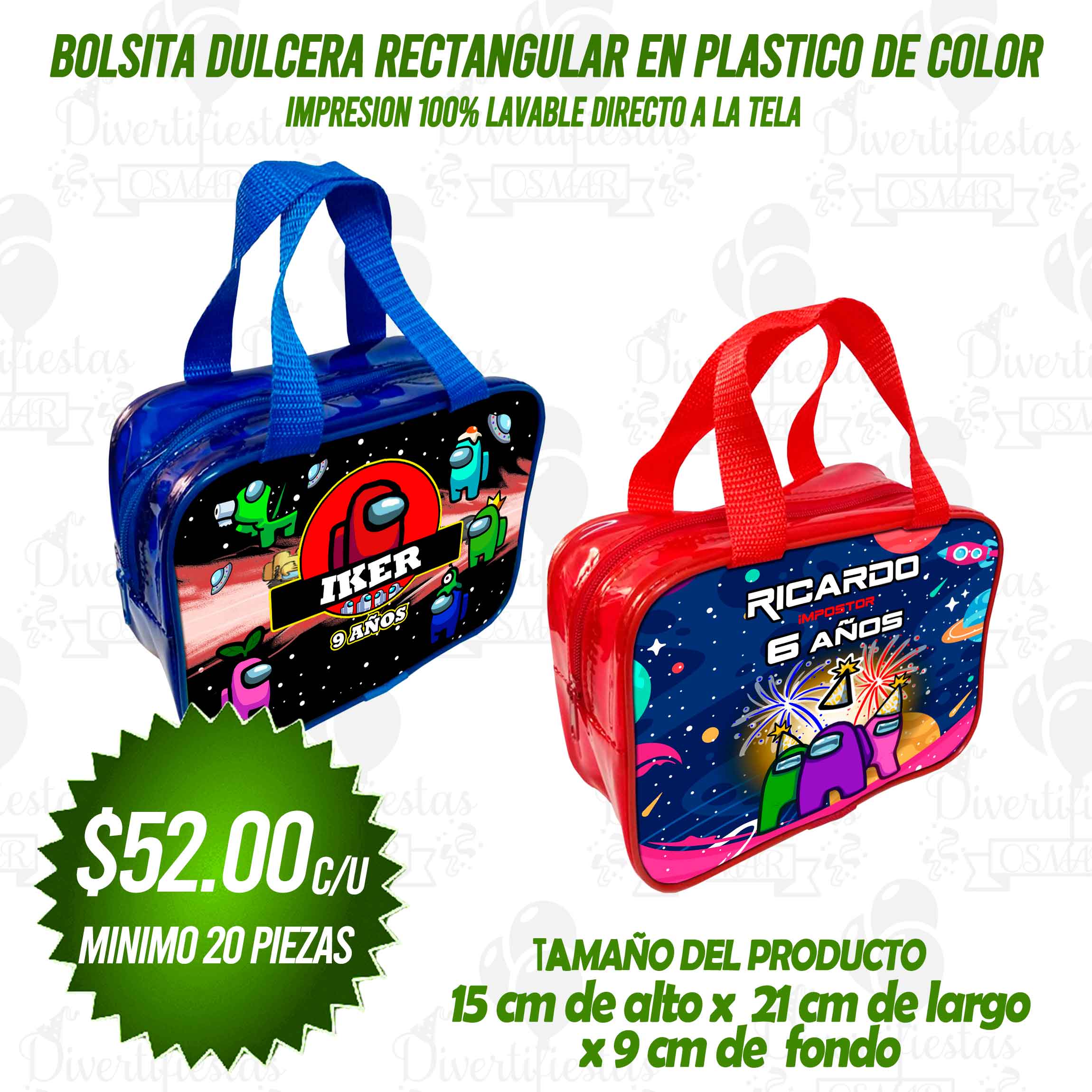 BOLSITA DULCERA RECTANGULAR EN PLÁSTICO  DE COLOR Personalizalo del tema de tu preferencia!!