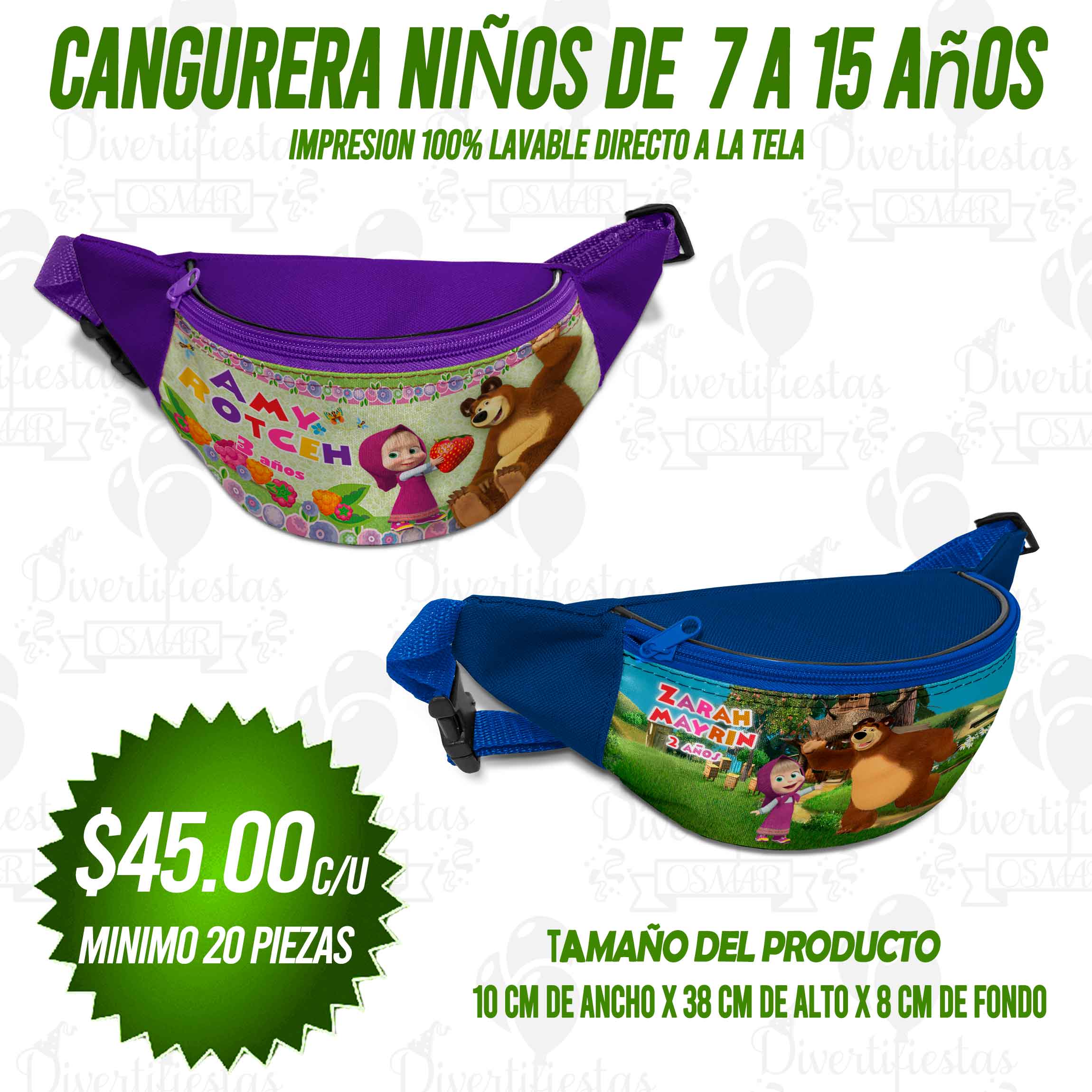 CANGURERA NIÑOS de 7 a 15 años, Personalizalo del tema de tu preferencia!