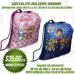 COSTAL (BOLSITA) DULCERO GRANDE  (no mochila) Personalizalo del tema de tu preferencia!!