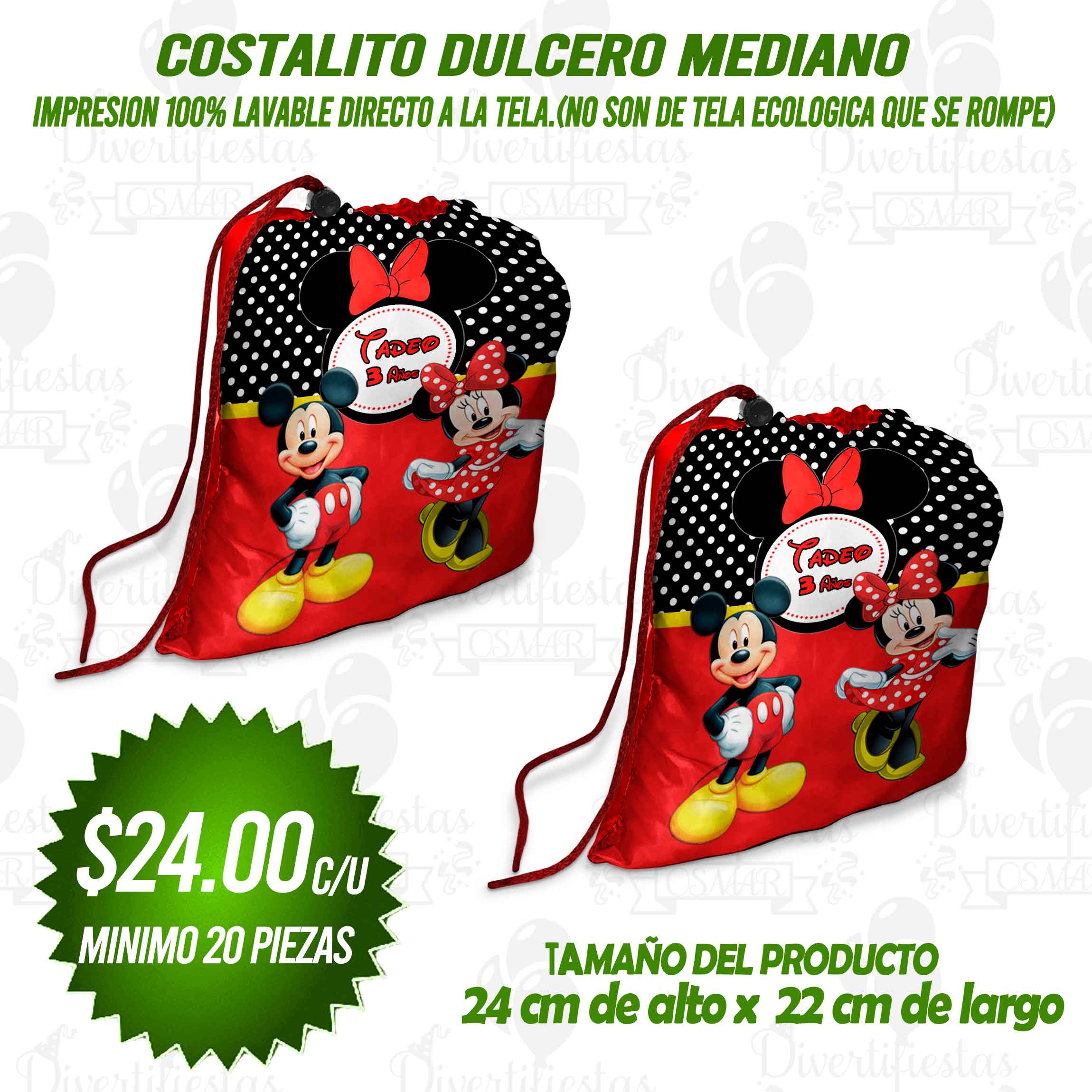 COSTAL (BOLSITA) DULCERO MEDIANO  (no mochila) Personalizalo del tema de tu preferencia!!