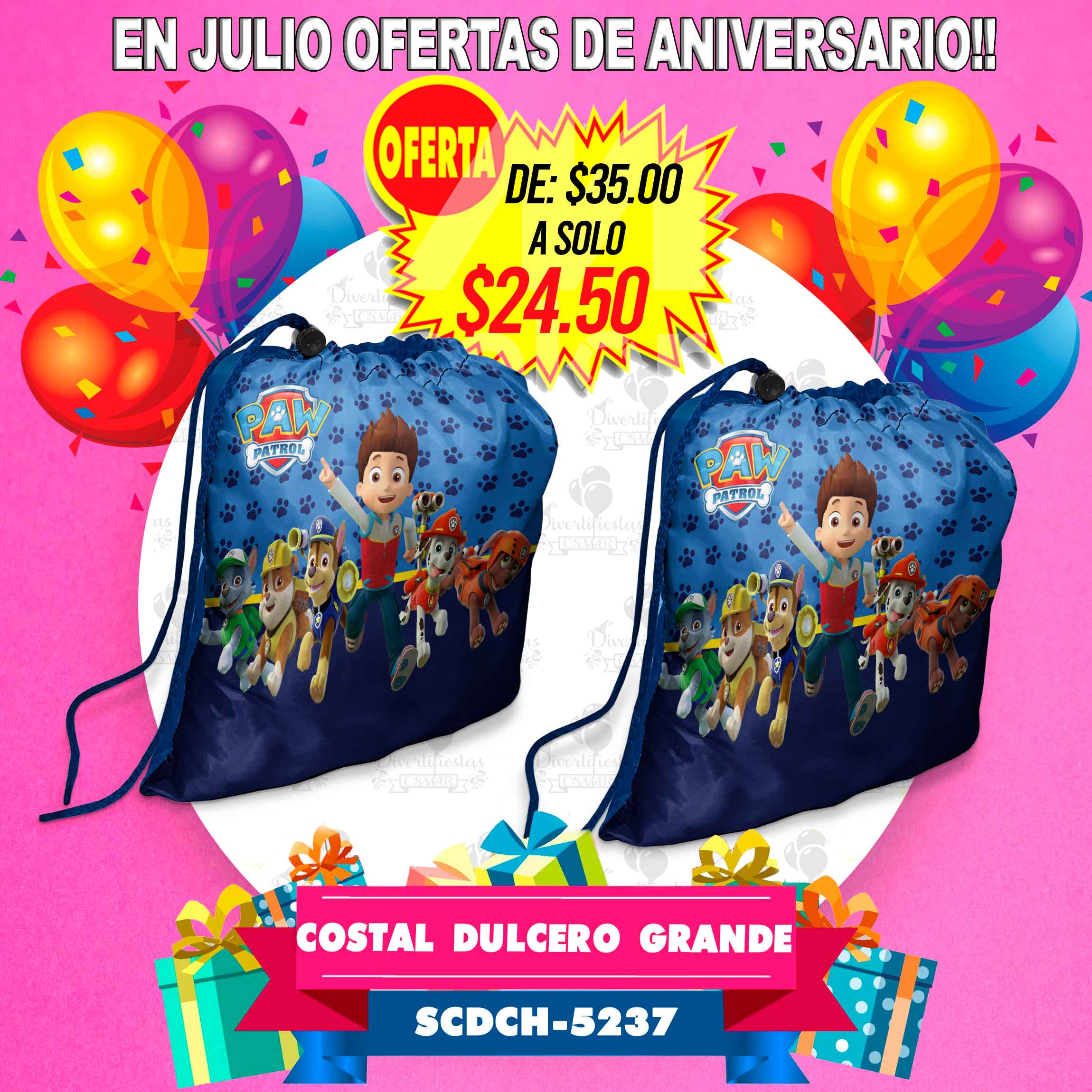 COSTAL (BOLSITA) DULCERO GRANDE (no mochila) Personalizalo del tema de tu preferencia!!